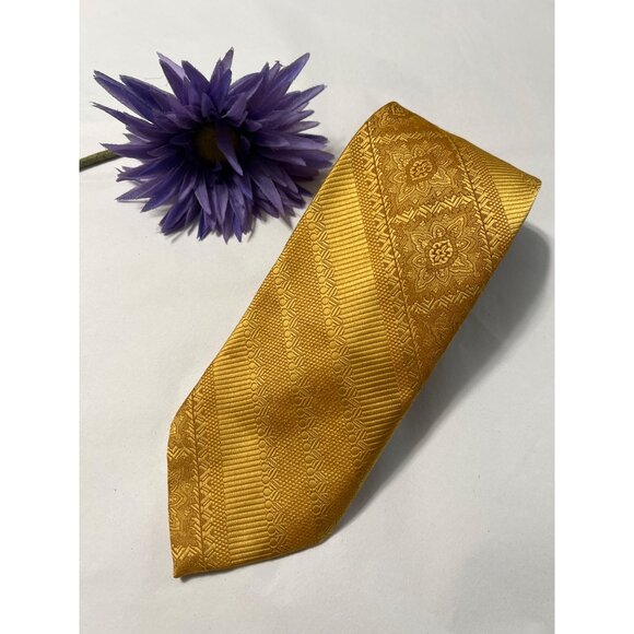 Vintage Gold Floral Patterned Mens Tie By Brittania - Picture 2 of 7